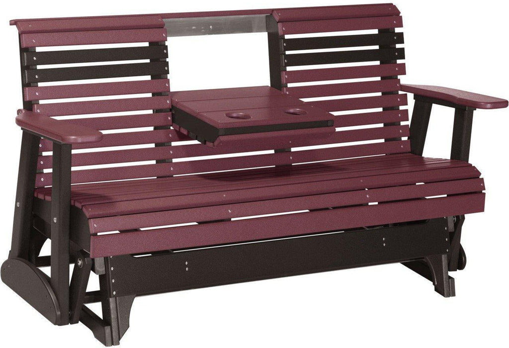 LuxCraft 5' Rollback Recycled Plastic Patio Glider with Flip Down Center Console - LEAD TIME TO SHIP 7 BUSINESS DAYS OR LESS