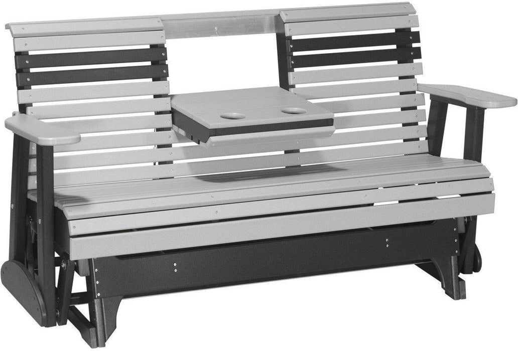 LuxCraft 5' Rollback Recycled Plastic Patio Glider with Flip Down Center Console - LEAD TIME TO SHIP 7 BUSINESS DAYS OR LESS