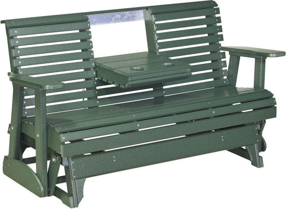 LuxCraft 5' Rollback Recycled Plastic Patio Glider with Flip Down Center Console - LEAD TIME TO SHIP 7 BUSINESS DAYS OR LESS
