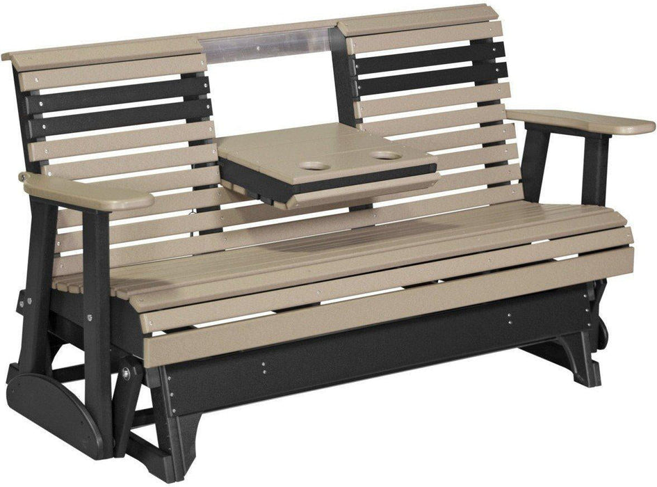 LuxCraft 5' Rollback Recycled Plastic Patio Glider with Flip Down Center Console - LEAD TIME TO SHIP 7 BUSINESS DAYS OR LESS