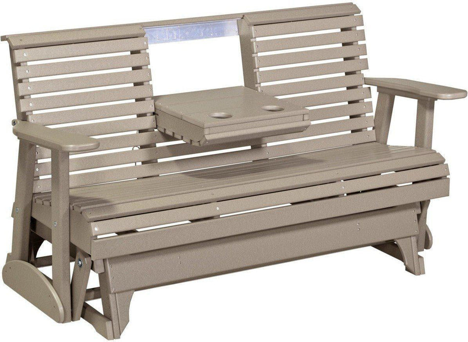 LuxCraft 5' Rollback Recycled Plastic Patio Glider with Flip Down Center Console - LEAD TIME TO SHIP 7 BUSINESS DAYS OR LESS