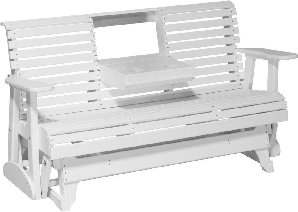 LuxCraft 5' Rollback Recycled Plastic Patio Glider with Flip Down Center Console - LEAD TIME TO SHIP 7 BUSINESS DAYS OR LESS