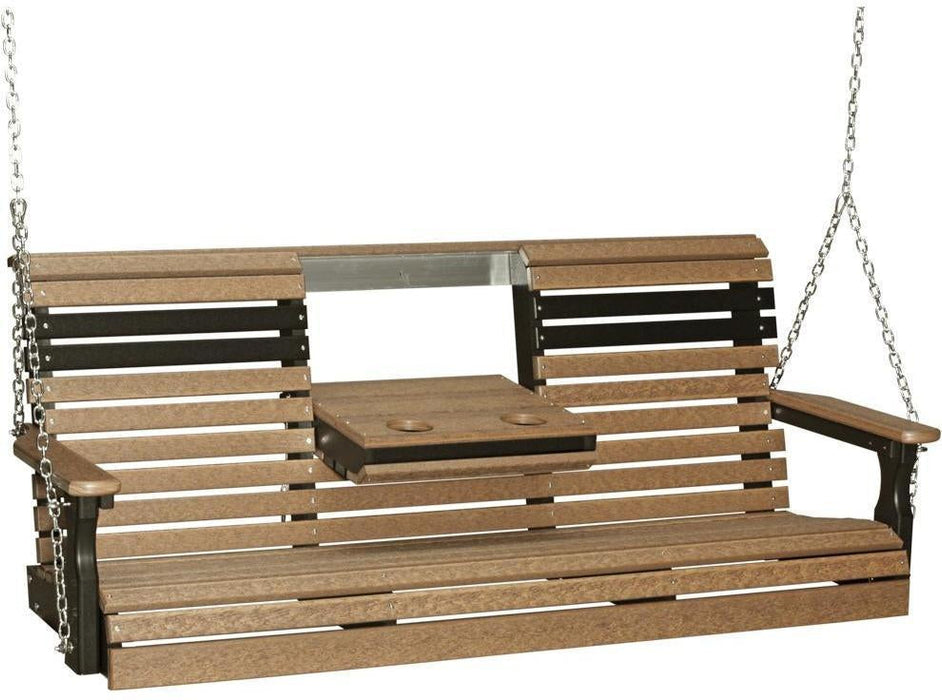 LuxCraft Rollback 5ft Recycled Plastic Plain Porch Swing with Flip Down Center Console - LEAD TIME TO SHIP 7 BUSINESS DAYS OR LESS