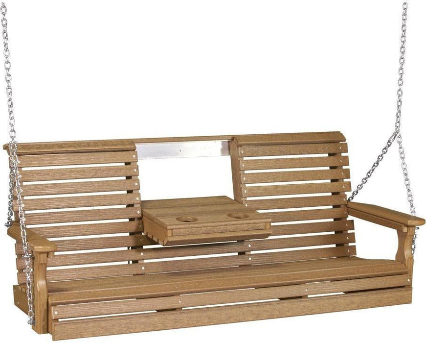 LuxCraft Rollback 5ft Recycled Plastic Plain Porch Swing with Flip Down Center Console - LEAD TIME TO SHIP 7 BUSINESS DAYS OR LESS
