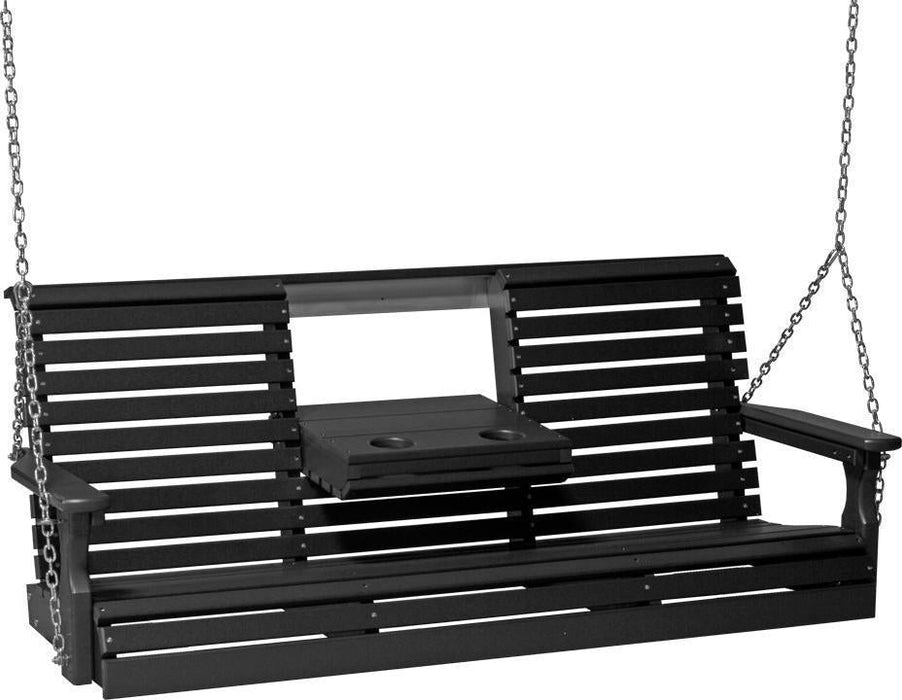 LuxCraft Rollback 5ft Recycled Plastic Plain Porch Swing with Flip Down Center Console - LEAD TIME TO SHIP 7 BUSINESS DAYS OR LESS