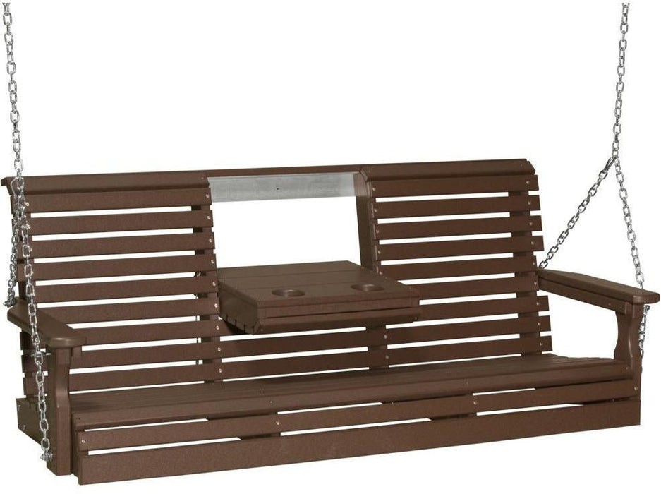 LuxCraft Rollback 5ft Recycled Plastic Plain Porch Swing with Flip Down Center Console - LEAD TIME TO SHIP 7 BUSINESS DAYS OR LESS