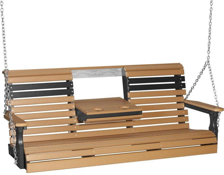 LuxCraft Rollback 5ft Recycled Plastic Plain Porch Swing with Flip Down Center Console - LEAD TIME TO SHIP 7 BUSINESS DAYS OR LESS