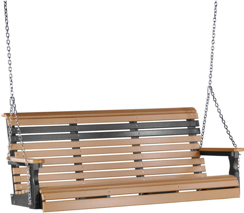 LuxCraft Rollback 5ft Recycled Plastic Plain Porch Swing with Flip Down Center Console - LEAD TIME TO SHIP 7 BUSINESS DAYS OR LESS