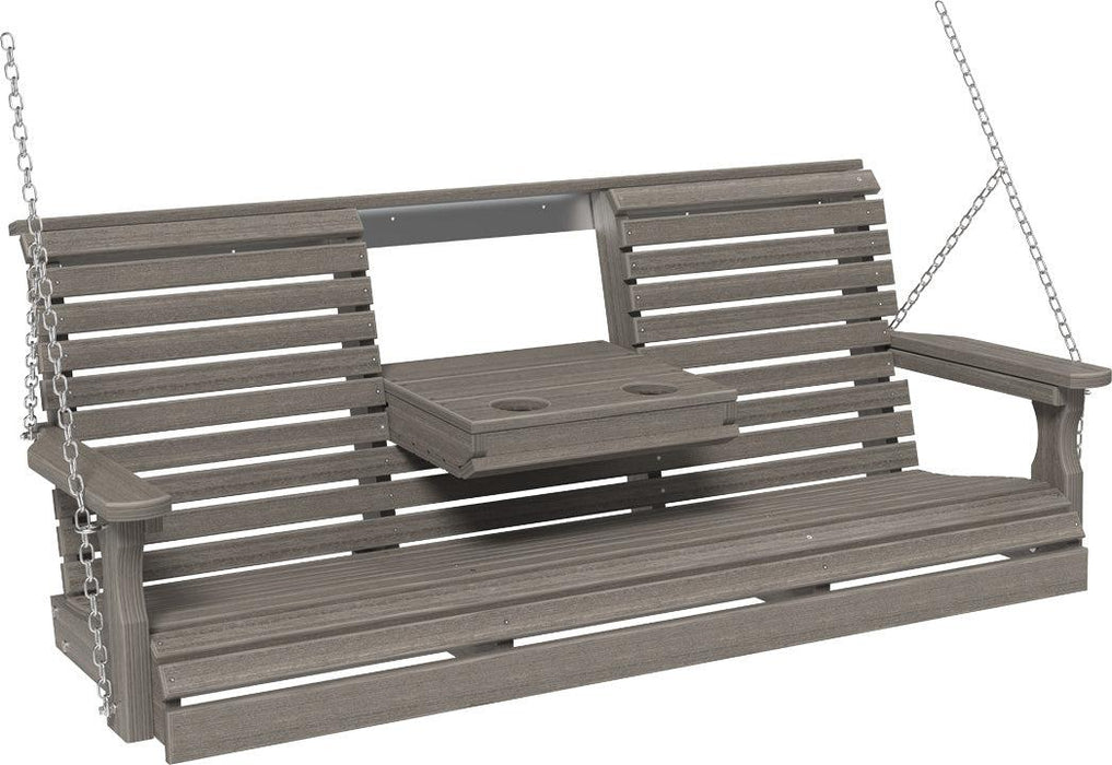 LuxCraft Rollback 5ft Recycled Plastic Plain Porch Swing with Flip Down Center Console - LEAD TIME TO SHIP 7 BUSINESS DAYS OR LESS