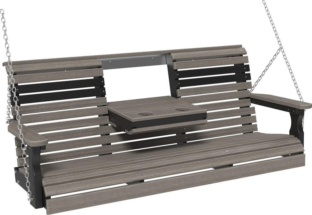 LuxCraft Rollback 5ft Recycled Plastic Plain Porch Swing with Flip Down Center Console - LEAD TIME TO SHIP 7 BUSINESS DAYS OR LESS