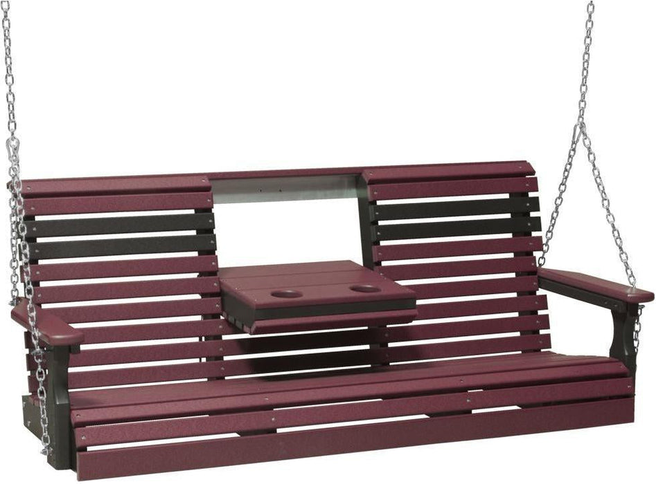 LuxCraft Rollback 5ft Recycled Plastic Plain Porch Swing with Flip Down Center Console - LEAD TIME TO SHIP 7 BUSINESS DAYS OR LESS