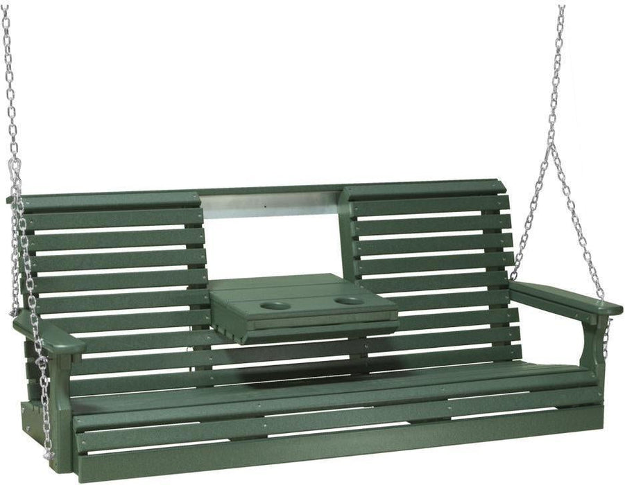 LuxCraft Rollback 5ft Recycled Plastic Plain Porch Swing with Flip Down Center Console - LEAD TIME TO SHIP 7 BUSINESS DAYS OR LESS