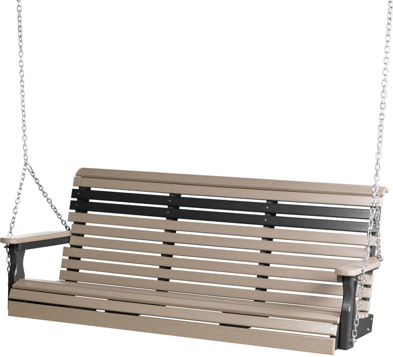 LuxCraft Rollback 5ft Recycled Plastic Plain Porch Swing with Flip Down Center Console - LEAD TIME TO SHIP 7 BUSINESS DAYS OR LESS