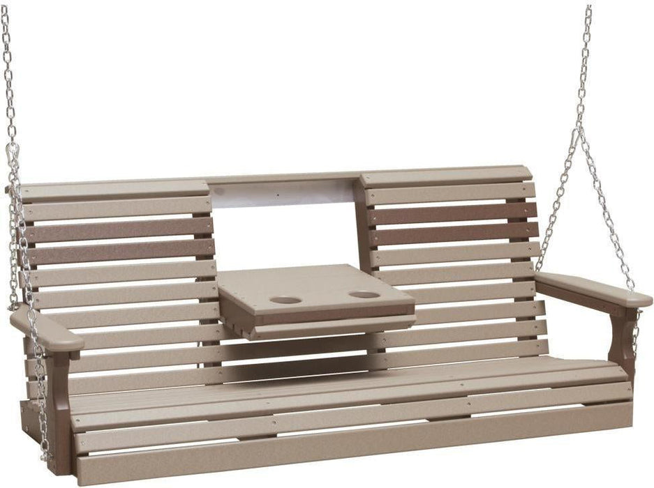 LuxCraft Rollback 5ft Recycled Plastic Plain Porch Swing with Flip Down Center Console - LEAD TIME TO SHIP 7 BUSINESS DAYS OR LESS