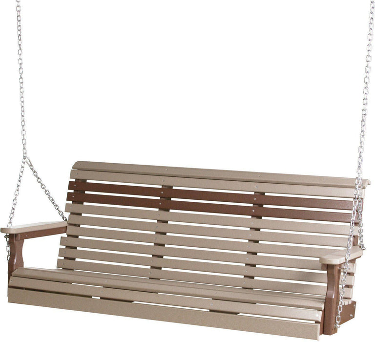 LuxCraft Rollback 5ft Recycled Plastic Plain Porch Swing with Flip Down Center Console - LEAD TIME TO SHIP 7 BUSINESS DAYS OR LESS