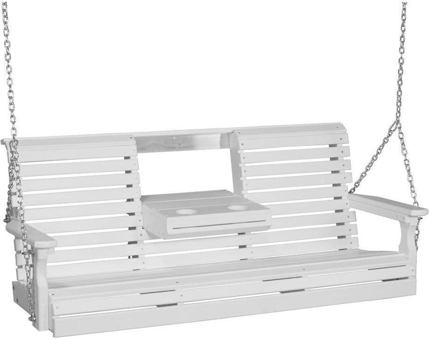 LuxCraft Rollback 5ft Recycled Plastic Plain Porch Swing with Flip Down Center Console - LEAD TIME TO SHIP 7 BUSINESS DAYS OR LESS