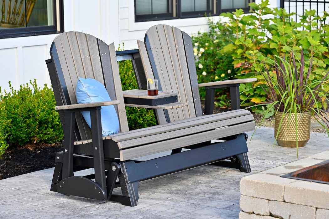 LuxCraft Recycled Plastic 5' Adirondack Glider Chair With Flip Down Center Console  - LEAD TIME TO SHIP 7 BUSINESS DAYS OR LESS
