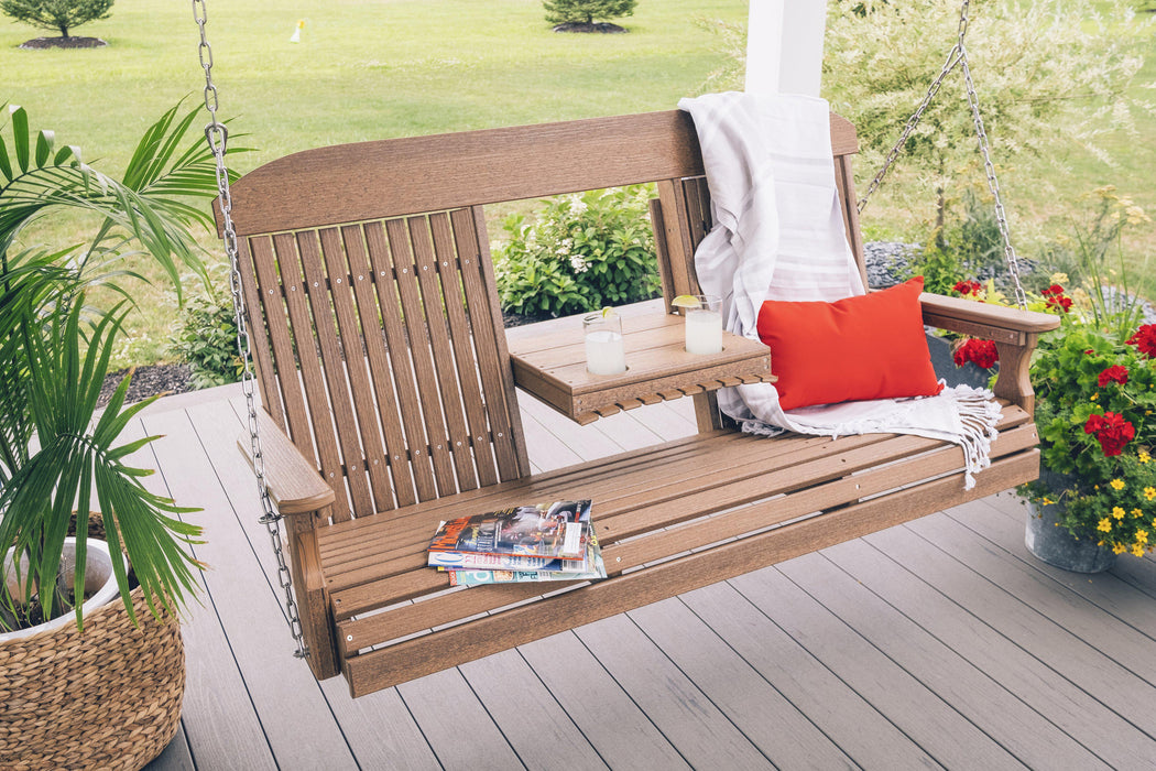 LuxCraft Classic Highback 5ft. Recycled Plastic Porch Swing with Flip Down Center Console - LEAD TIME TO SHIP 7 BUSINESS DAYS OR LESS
