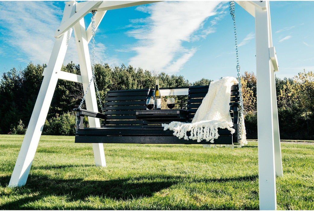LuxCraft Rollback 5ft Recycled Plastic Plain Porch Swing with Flip Down Center Console - LEAD TIME TO SHIP 7 BUSINESS DAYS OR LESS