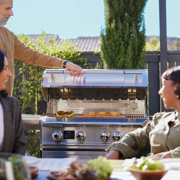 Blaze Grill Package - LTE PRO 32-Inch 4-Burner Propane Gas Grill with Digital Temperature Screen and Rear Infrared Burner, and Grill Cart in Stainless Steel (AP2-GRIDDLE-LTE3-NG)