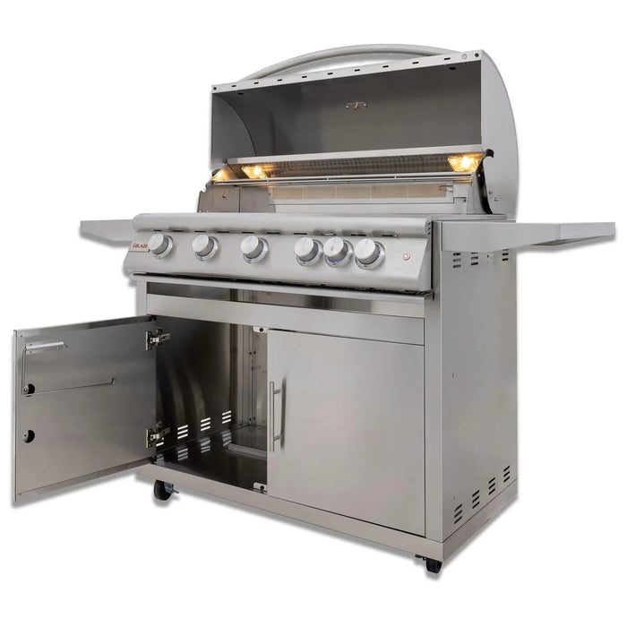 Blaze Grill Package - Premium LTE 40-Inch 5-Burner Built-In Natural Gas Grill, and  Grill Cart in Stainless Steel