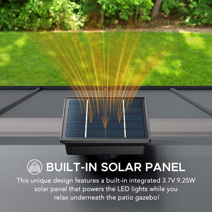 SUNJOY 11x13 Wooden Gazebo with Solar Panel, LED Lights and Ceiling Hook - Weathered Cedar