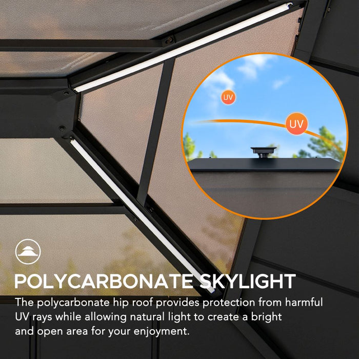SUNJOY 11x13 Wooden Gazebo with Solar Panel, LED Lights and Ceiling Hook - Weathered Cedar