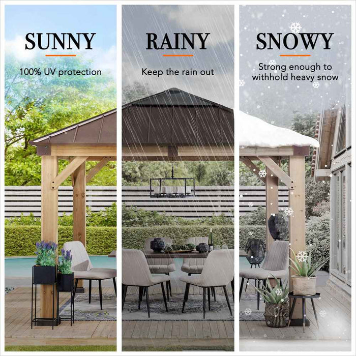 SUNJOY 11x11 Small Outdoor Wooden Gazebo with Metal Roof and Skylight