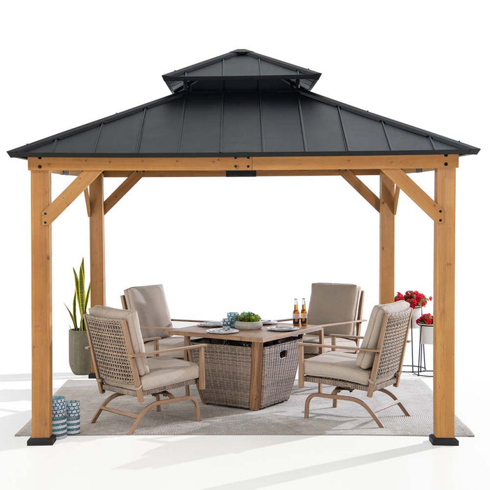 SUNJOY 11x11 Wooden Frame Backyard Hardtop Gazebo with Ceiling Hook - Upgrade Natural Cedar