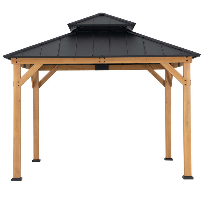 SUNJOY 11x11 Wooden Frame Backyard Hardtop Gazebo with Ceiling Hook - Upgrade Natural Cedar