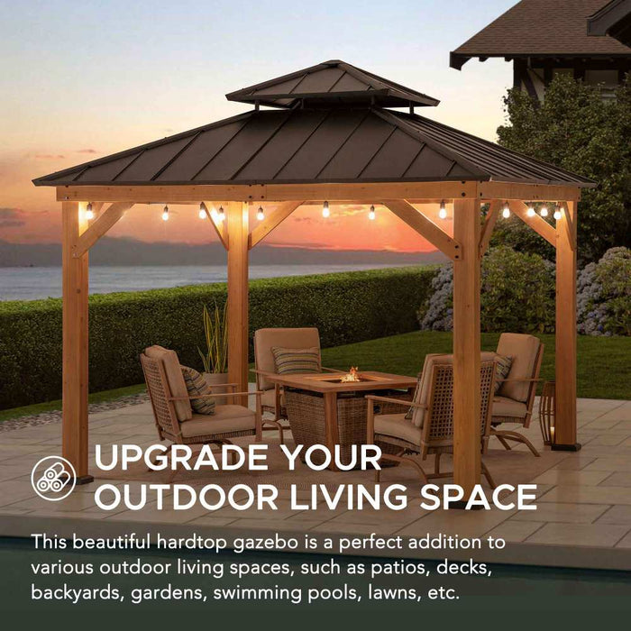 SUNJOY 11x11 Wooden Frame Backyard Hardtop Gazebo with Ceiling Hook - Upgrade Natural Cedar