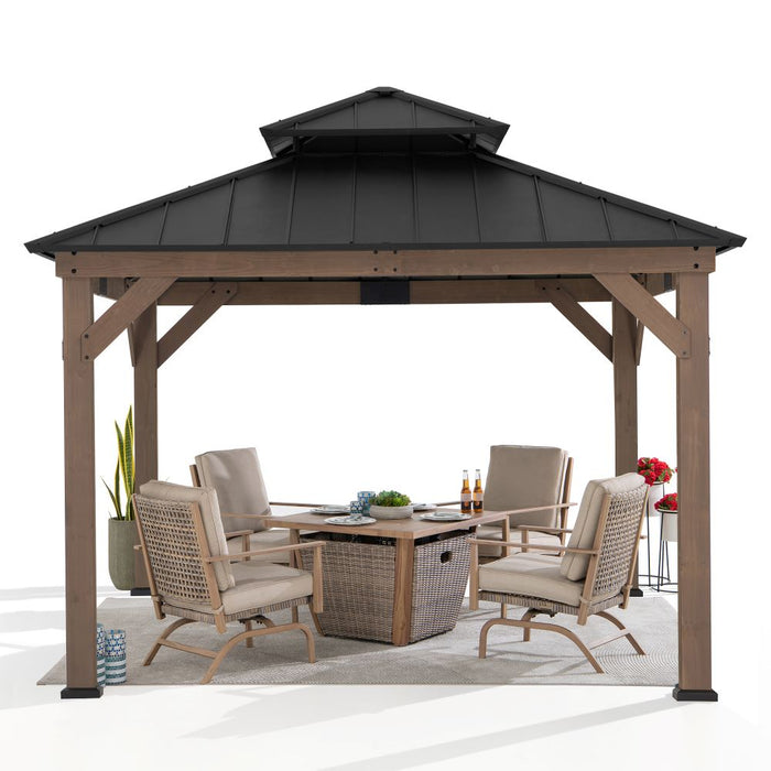 SUNJOY 11x11 Wooden Frame Backyard Hardtop Gazebo with Ceiling Hook - Upgrade Weathered Cedar