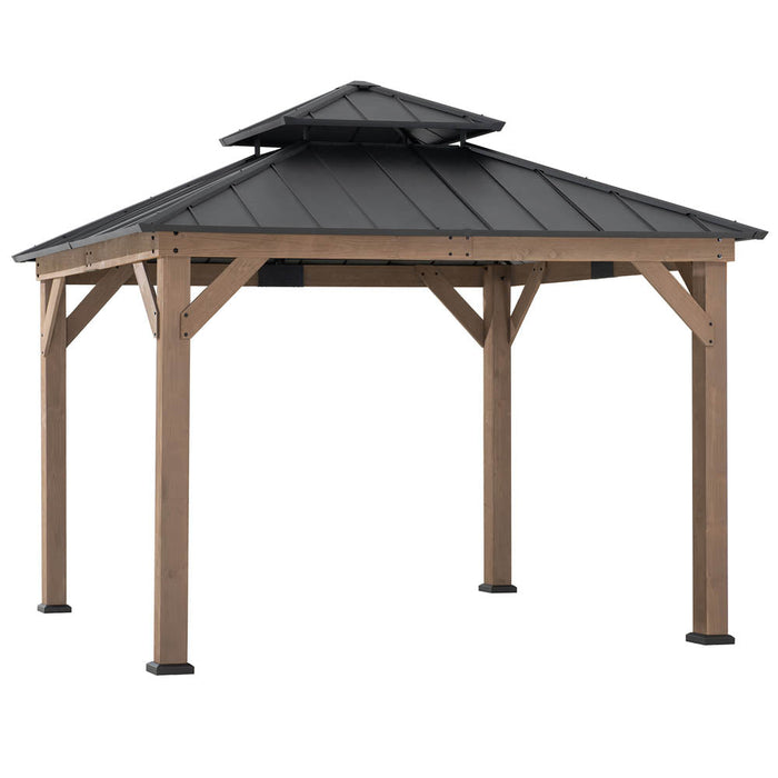 SUNJOY 11x11 Wooden Frame Backyard Hardtop Gazebo with Ceiling Hook - Upgrade Weathered Cedar