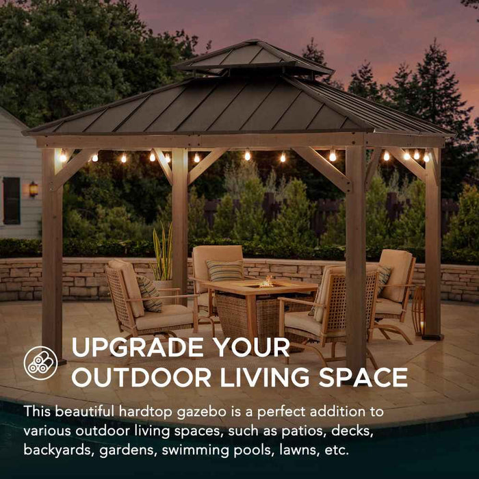 SUNJOY 11x11 Wooden Frame Backyard Hardtop Gazebo with Ceiling Hook - Upgrade Weathered Cedar
