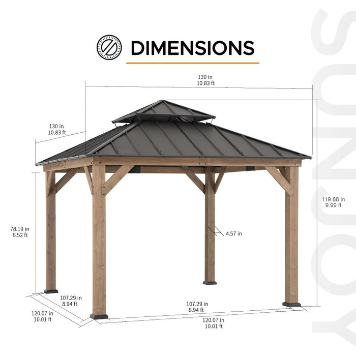 SUNJOY 11x11 Wooden Frame Backyard Hardtop Gazebo with Ceiling Hook - Standard Warm Cedar