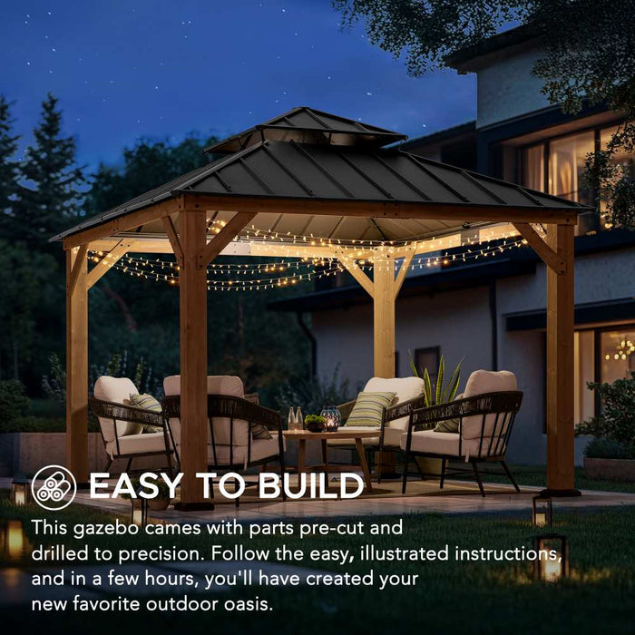 SUNJOY 11x11 Wooden Frame Backyard Hardtop Gazebo with Ceiling Hook - Standard Warm Cedar