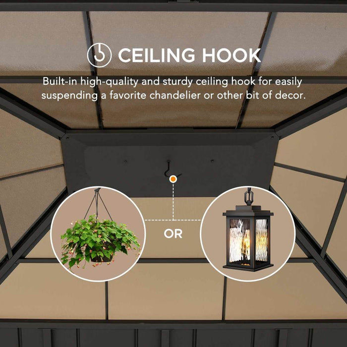 SUNJOY 13x15 Wooden Gazebo with Translucent Skylight and Ceiling Hook - Weathered Cedar