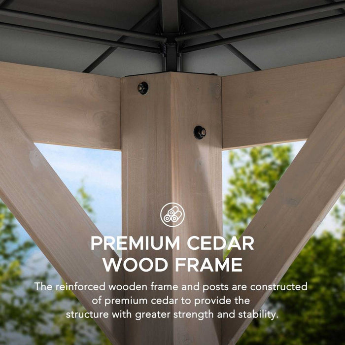 SUNJOY 13x15 Wooden Gazebo with Translucent Skylight and Ceiling Hook - Weathered Cedar