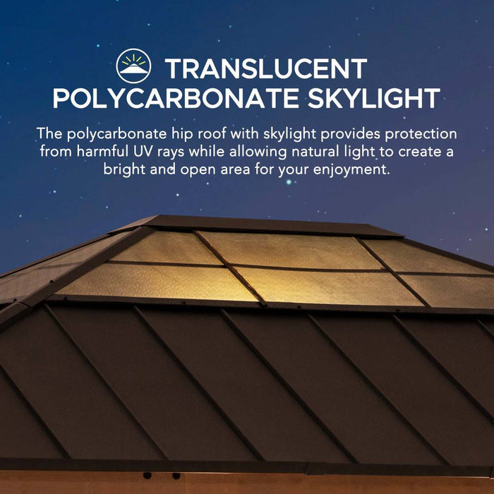 SUNJOY 13x15 Wooden Gazebo with Translucent Skylight and Ceiling Hook - Weathered Cedar