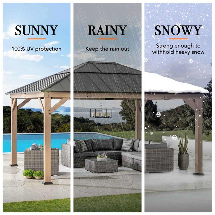 SUNJOY 13x15 Wooden Gazebo with Translucent Skylight and Ceiling Hook - Weathered Cedar