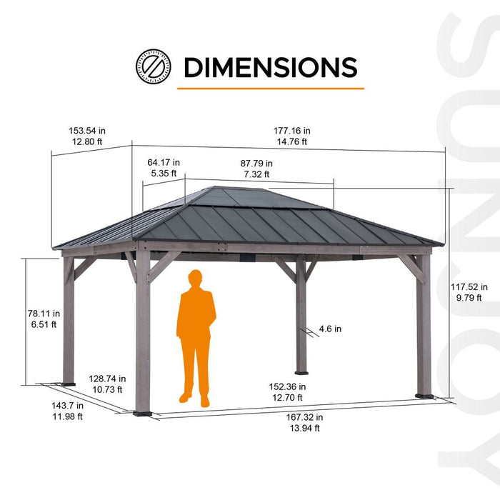 SUNJOY 13x15 Wooden Gazebo with Translucent Skylight and Ceiling Hook - Driftwood Cedar