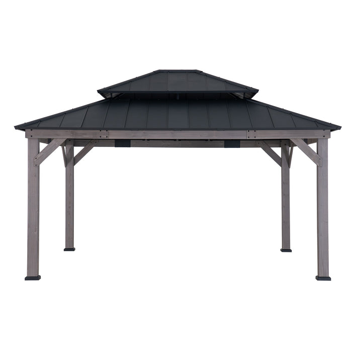 SUNJOY 13x15 Wooden Backyard Gazebo with Ceiling Hook - Driftwood Cedar