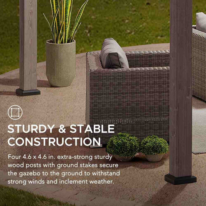 SUNJOY 13x15 Wooden Backyard Gazebo with Ceiling Hook - Driftwood Cedar