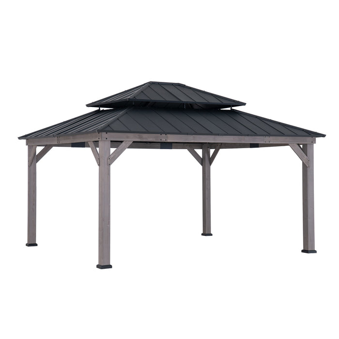 SUNJOY 13x15 Wooden Backyard Gazebo with Ceiling Hook - Driftwood Cedar