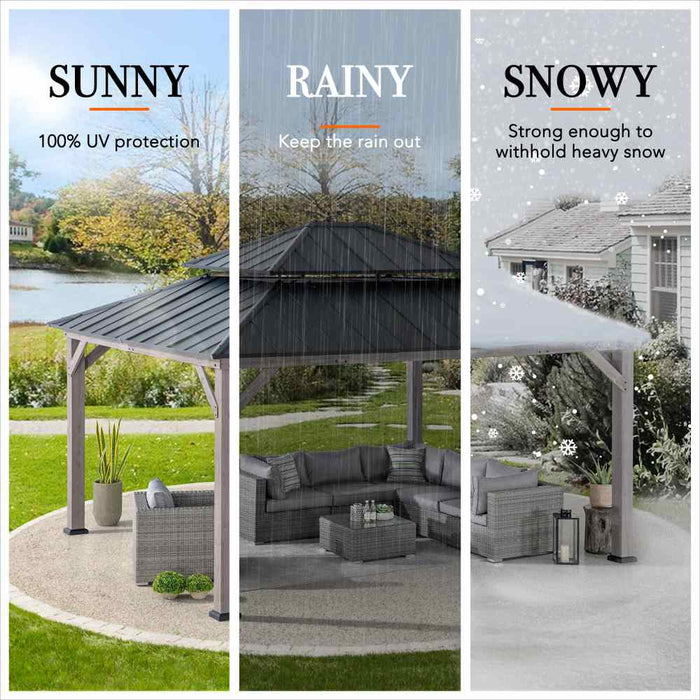 SUNJOY 13x15 Wooden Backyard Gazebo with Ceiling Hook - Driftwood Cedar