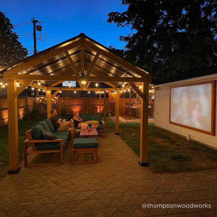 SUNJOY 11x13 Wooden Frame Gable Roof Gazebo with Ceiling Hook - Black