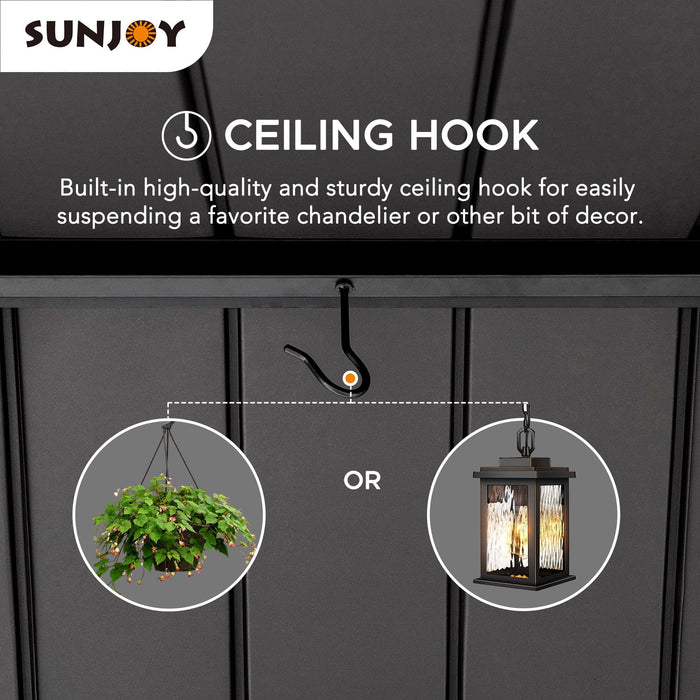 SUNJOY 11x13 Wooden Frame Gable Roof Gazebo with Ceiling Hook - Black