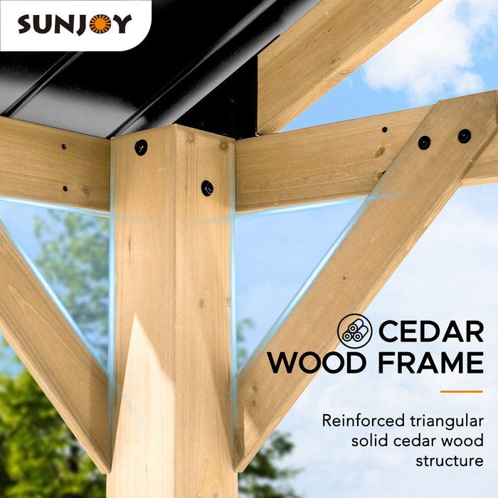 SUNJOY 11x13 Wooden Frame Gable Roof Gazebo with Ceiling Hook - Black