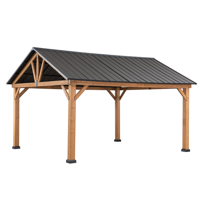 SUNJOY 11x13 Wooden Frame Gable Roof Gazebo with Ceiling Hook - Black