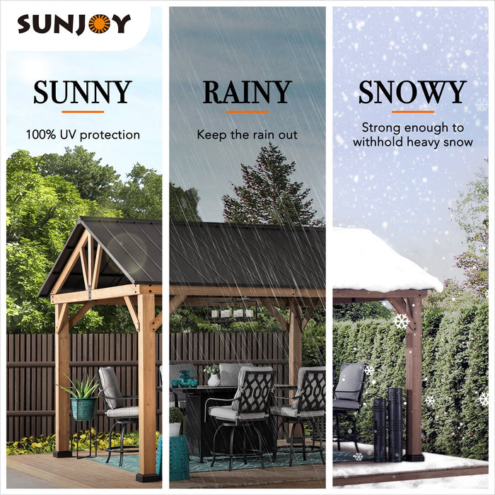 SUNJOY 11x13 Wooden Frame Gable Roof Gazebo with Ceiling Hook - Black